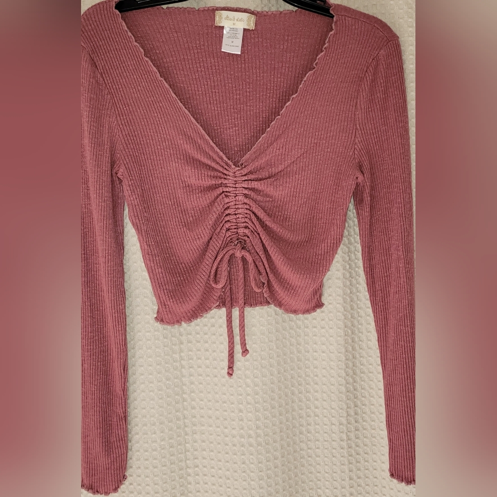 Altar’d State Ribbed Long Sleeve Drawstring Crop Top  Size M